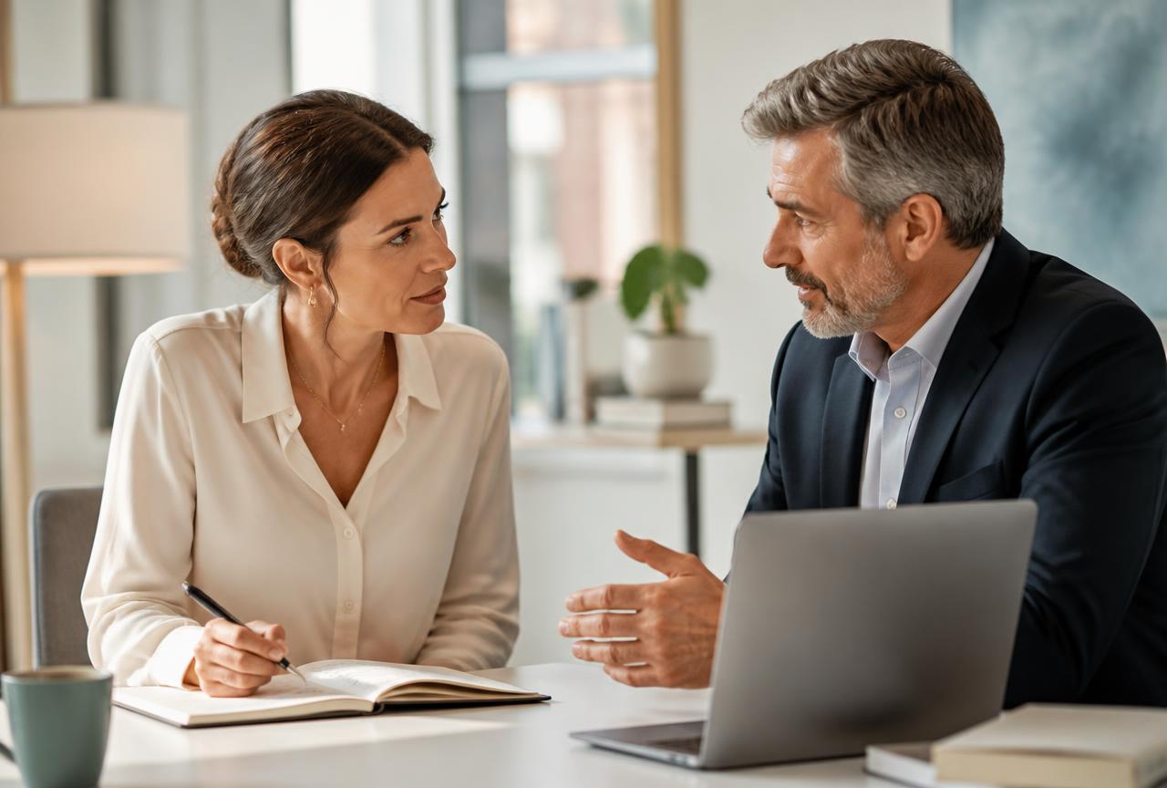 HR consultant advising a business leader across a desk